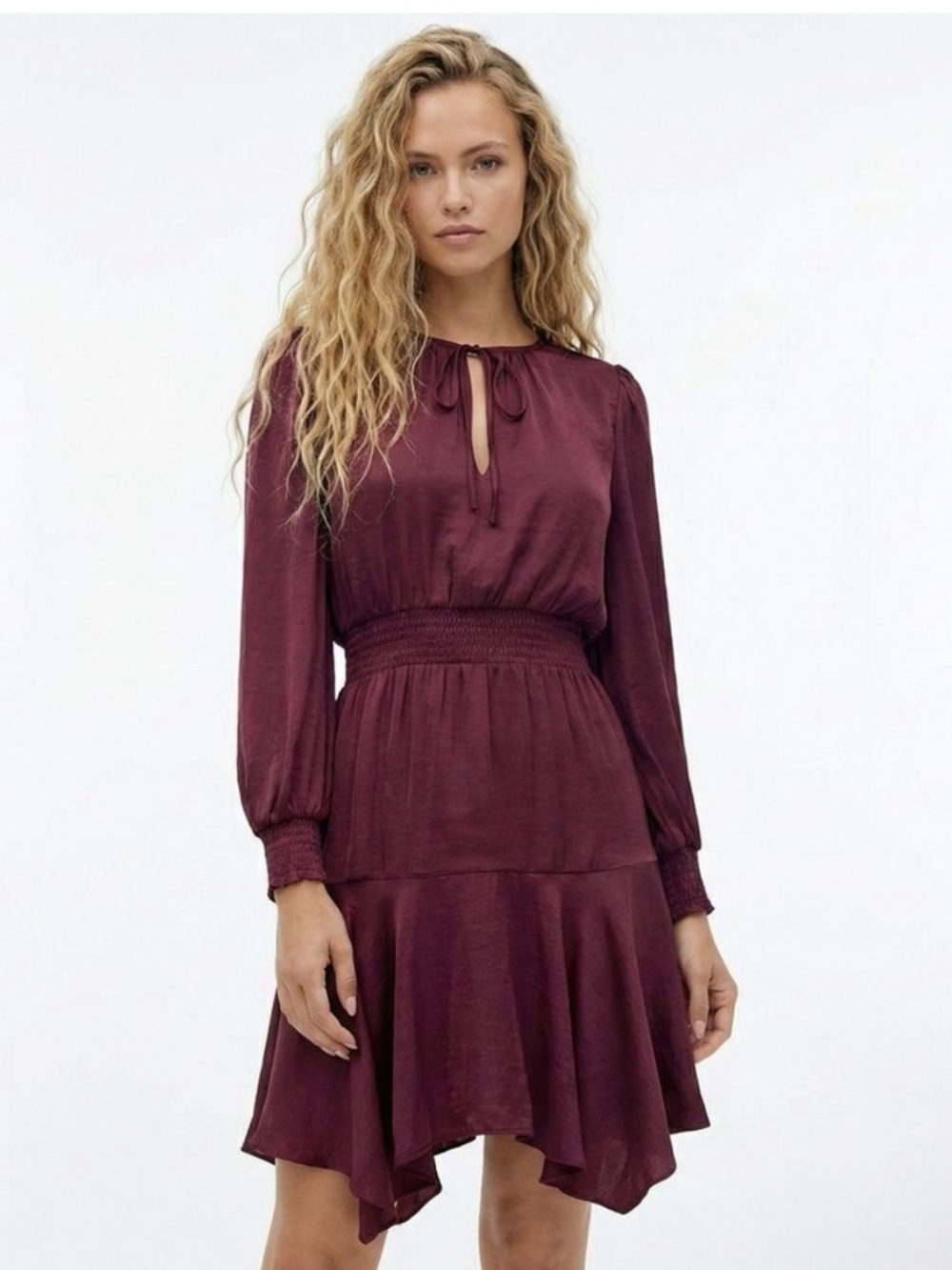 NWT Sam Edelman Aline smocked waist Dress Burgundy